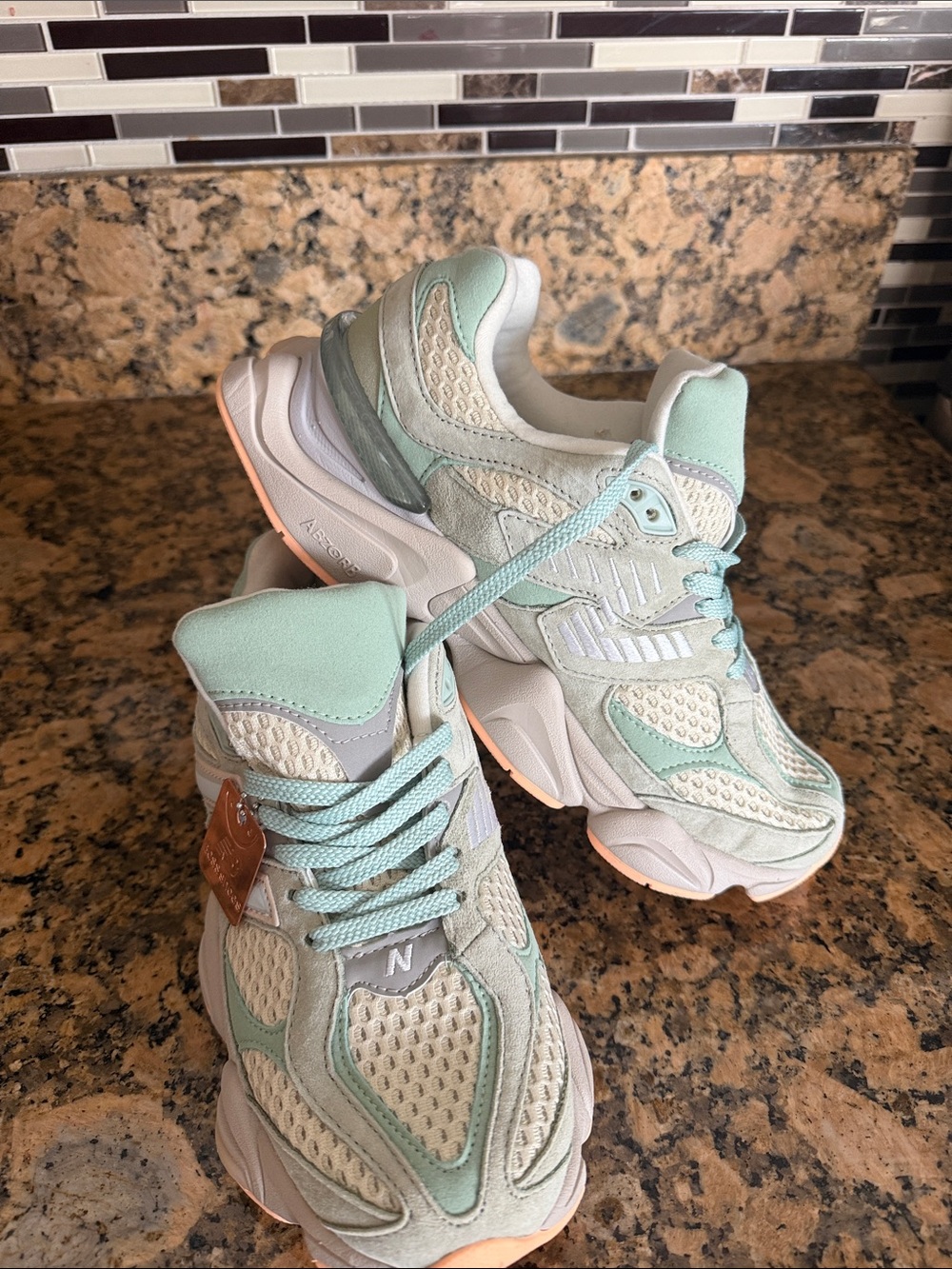 New Balance Women's Mint Green and Cream Sneakers